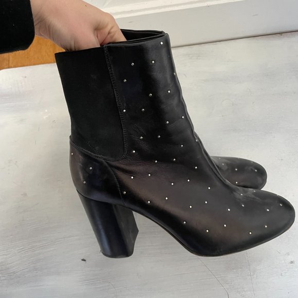 Rag & Bone Agnes Studded Pull-on Bootie Lamb Nappa Leather Chunky Heel Round Toe - Picture 4 of 9